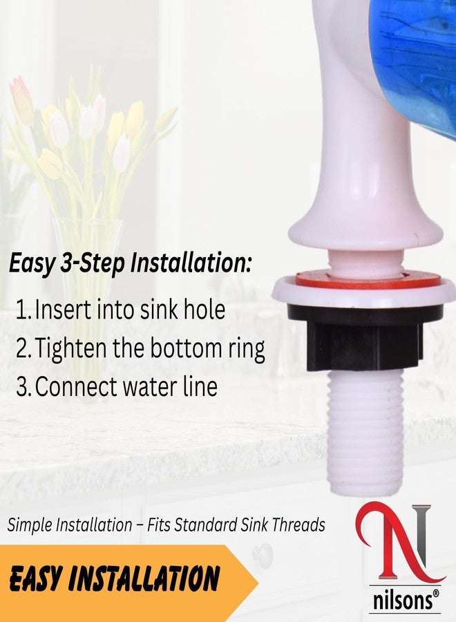 nilsons طقم صنبور نيلسونز ذو رقبة معقوفة (قطعتان) | صنبور حوض غسيل بلاستيكي غير قابل للكسر بمقبض أزرق كريستالي | صنبور طويل العنق يُثبت على الطاولة للمطبخ والحمام | 15 مم | مانع للتسرب - Image 4